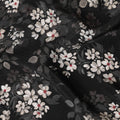 Black synthetic crepe fabric with white, light green and red digital prints in floral design-D15771 Regal Fabrics