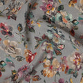 Coin grey synthetic crepe fabric with multi color digital prints in floral design-D15774