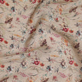 Tan beige synthetic crepe fabric with multi color digital prints in floral design-D15779