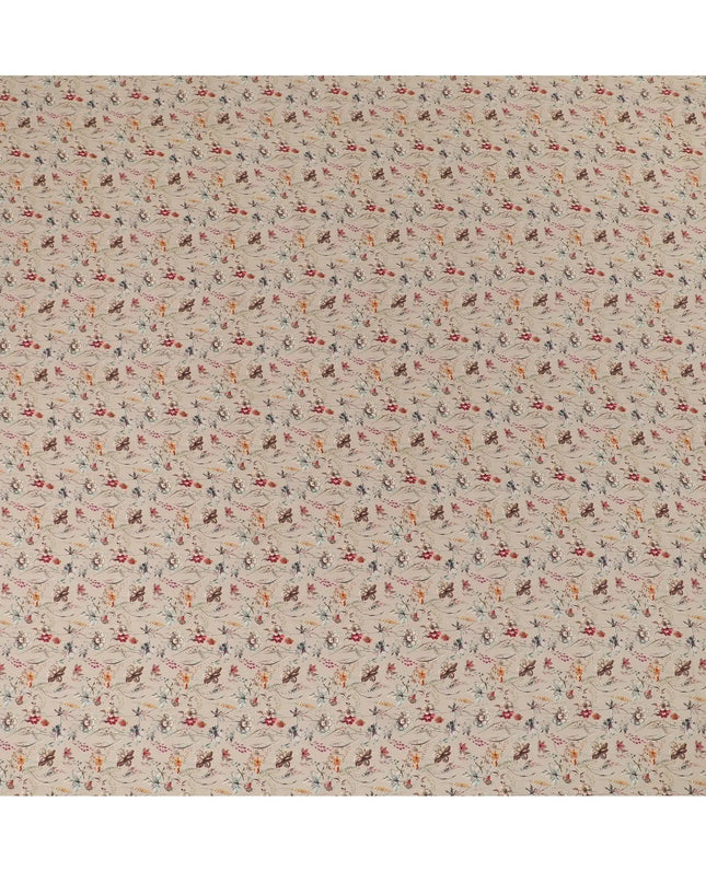 Tan beige synthetic crepe fabric with multi color digital prints in floral design-D15779 Regal Fabrics