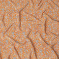 Tangerine orange synthetic crepe fabric with grey and maroon digital prints in floral design-D15781