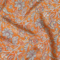 Tangerine orange synthetic crepe fabric with grey and maroon digital prints in floral design-D15781