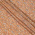 Tangerine orange synthetic crepe fabric with grey and maroon digital prints in floral design-D15781