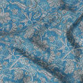 Cerulean blue synthetic crepe fabric with grey and maroon digital prints in floral design-D15783