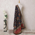 Navy blue blended cotton silk dupatta with multicolor jacquard in floral design-D15928