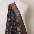 Navy blue blended cotton silk dupatta with multicolor jacquard in floral design-D15928