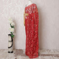 Red, gold Premium pure French metallic chantilly lace saree in floral design-D16091