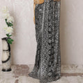 Black, gold, silver Premium pure French metallic chantilly lace saree having stone work in floral design-D16099