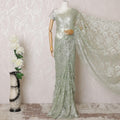 Mint green, multicolor Premium pure French metallic chantilly lace saree having stone work in paisley design-D16102