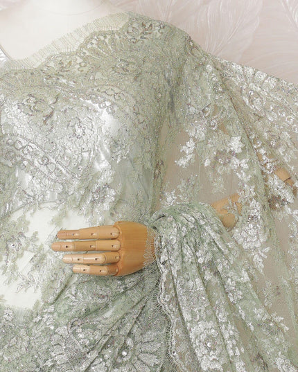 Mint green, multicolor Premium pure French metallic chantilly lace saree having stone work in paisley design-D16102