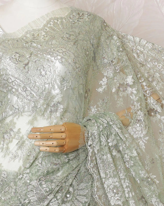 Mint green, multicolor Premium pure French metallic chantilly lace saree having stone work in paisley design-D16102 Regal Fabrics