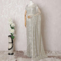 Light beige, gold, silver Premium pure French metallic chantilly lace saree having stone work in stripe design-D16104