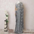 Black, greyish silver Premium pure French metallic chantilly lace saree having stone work in floral design-D16106
