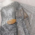 Black, greyish silver Premium pure French metallic chantilly lace saree having stone work in floral design-D16106
