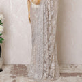 Pale pink, silver Premium pure French metallic lace saree having stone work in paisley design-D16108