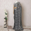 Black, grey, silver Premium pure French metallic chantilly lace saree having stone work in stripe design-D16112