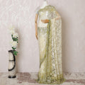 Blonde yellow, Olive green Premium pure French chantilly lace saree having stone work in ombre design-D16114