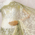 Blonde yellow, Olive green Premium pure French chantilly lace saree having stone work in ombre design-D16114