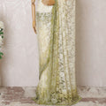 Blonde yellow, Olive green Premium pure French chantilly lace saree having stone work in ombre design-D16114