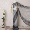 Pearl grey, Black Premium pure French chantilly lace saree having stone work in ombre design-D16117
