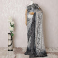 Pearl grey, Black Premium pure French chantilly lace saree having stone work in ombre design-D16117