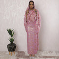 Lavender pink Premium pure silk chiffon thobe with baby pink viscose and gold metallic lurex in floral design-D16196