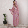 Lavender pink Premium pure silk chiffon thobe with baby pink viscose and gold metallic lurex in floral design-D16196