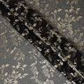 قماش شيفون من الحرير الخالص باللون الأسود مع لوريكس معدني ذهبي بتصميم Leaf-D16255