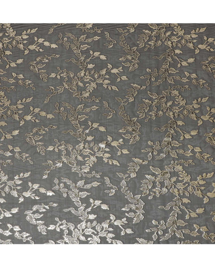 قماش شيفون من الحرير الخالص باللون الأسود مع لوريكس معدني ذهبي بتصميم Leaf-D16255