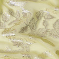 Yellow premium pure silk chiffon fabric with gold metallic lurex in Leaf design-D16256