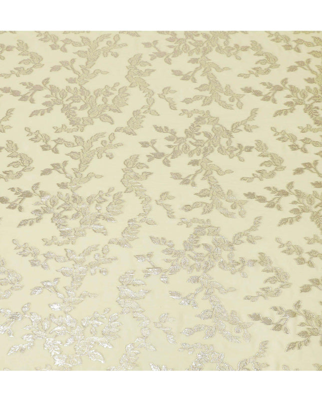 قماش شيفون من الحرير الخالص باللون الأصفر مع لوريكس معدني ذهبي بتصميم Leaf-D16256