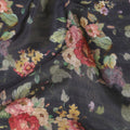 قماش فيسكوز باللون الأزرق الداكن مع طباعة متعددة الألوان ذات تشطيب معدني بتصميم الأزهار-D16266