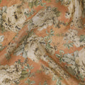 Salmon peach viscose fabric with multicolor print having metallic finish in floral design-D16269 Regal Fabrics