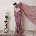 Coral pink, black Premium pure two tone French chantilly lace saree having stone work in floral design-D16306