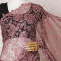 Coral pink, black Premium pure two tone French chantilly lace saree having stone work in floral design-D16306