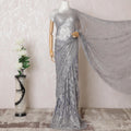 Light lavender, silver, gold Premium pure French metallic chantilly lace saree having stone work in floral design-D16313