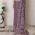 Dark purple, silver Premium pure French mteallic chantilly lace saree having stone work in floral design-D16314