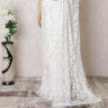 White Premium pure French metallic chantilly lace saree in floral design-D16324