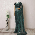 ساري من الدانتيل الفرنسي شانتيلي بدرجتين من اللون الأخضر والأسود الفاخر بتصميم زهور -D16325