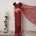 Crimson red, Black Premium pure two tone French chantilly lace saree in floral design-D16328