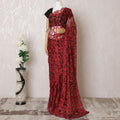 Crimson red, Black Premium pure two tone French chantilly lace saree in floral design-D16328