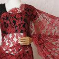 Crimson red, Black Premium pure two tone French chantilly lace saree in floral design-D16328