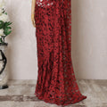 Crimson red, Black Premium pure two tone French chantilly lace saree in floral design-D16328