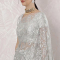 Off white, multicolor Premium pure French metallic chantilly lace saree having stone work in Paisley design-D16378 Regal Fabrics