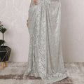 Off white, multicolor Premium pure French metallic chantilly lace saree having stone work in Paisley design-D16378 Regal Fabrics