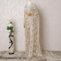 Light gold Premium pure French metallic chantilly lace saree having stone work in floral design-D16383