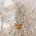 Light gold Premium pure French metallic chantilly lace saree having stone work in floral design-D16383