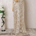 Light gold Premium pure French metallic chantilly lace saree having stone work in floral design-D16383