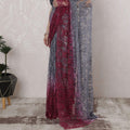 Grey to Magenta pink Premium Pure French chantilly lace saree having stone work in Ombre design-D16386