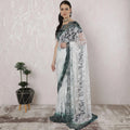 Off white, Bottle green Premium Pure French chantilly lace saree having stone work in Ombre design-D16387 Regal Fabrics